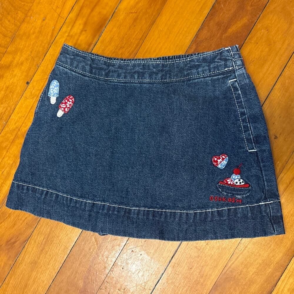 Vintage Y2K 90s Oshkosh girls denim skirt w/ ice cream embroidery  size 24 mths